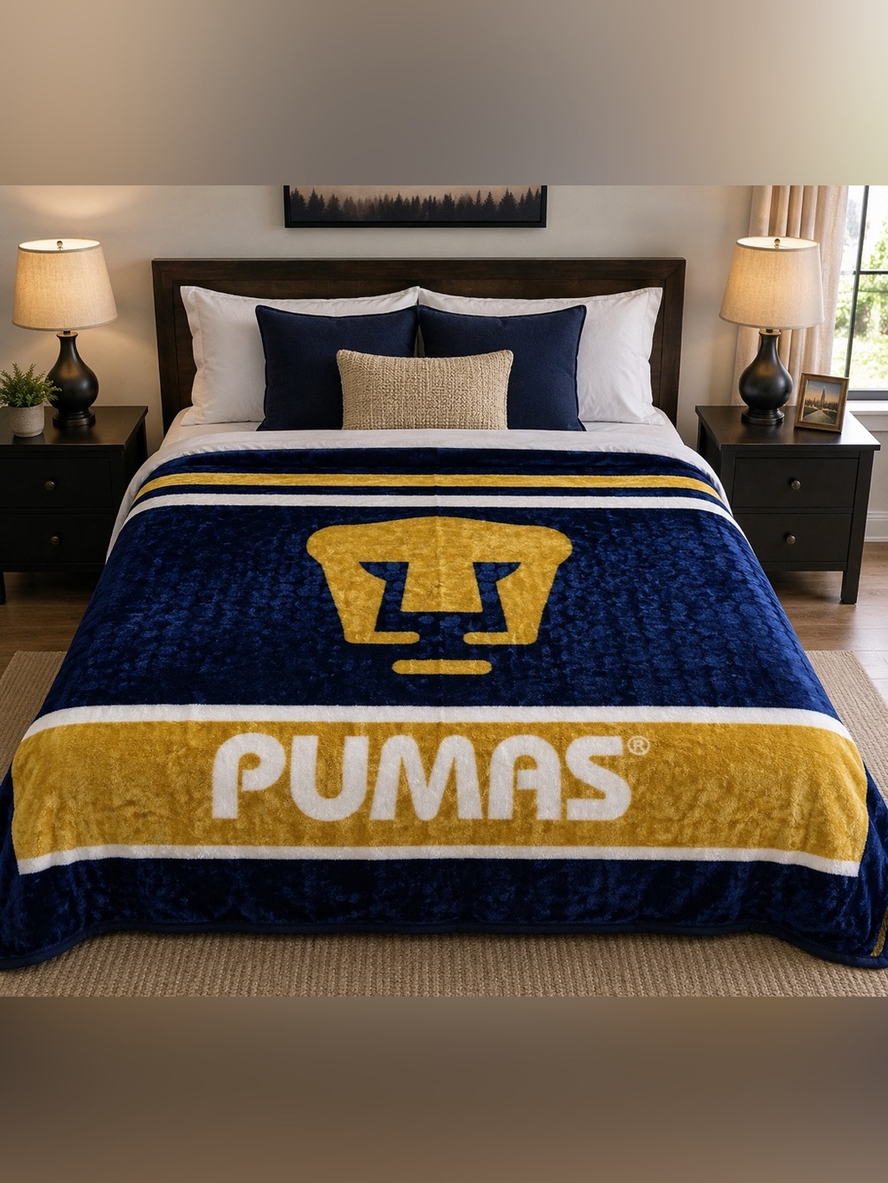 Puma Navy and Gold Plush Team Throw Blanket